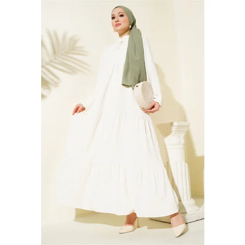 Bigdart 1627 Collar Lace-Up Hijab Dress - Cream