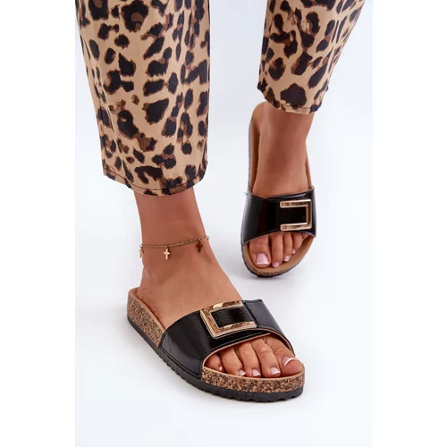 Kesi Women's cork platform slippers with embellishment, black Elleriome