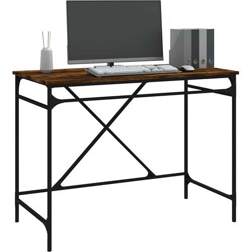  Radni stol boja dimljenog hrasta 100x50x75 cm drvo i željezo Slike