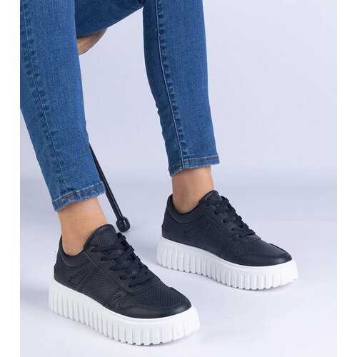 D/CEO marka niezdefiniowana Black sneakers with a breathable pattern on a thick sole Lusinda Cene