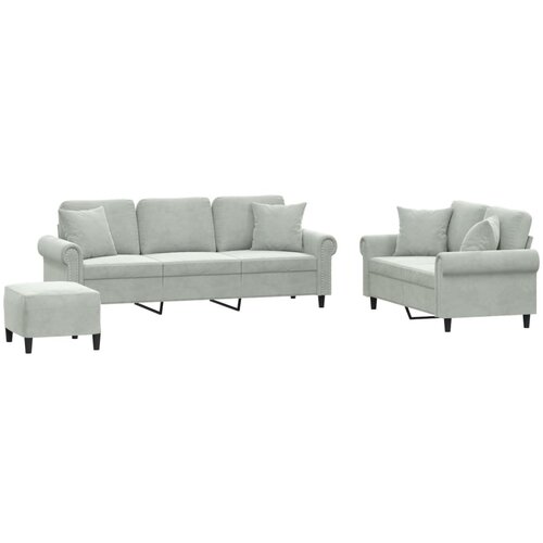 VidaXL 3-dijelni set sofa s jastucima svjetlosivi bar&amp;scaron;unasti Slike