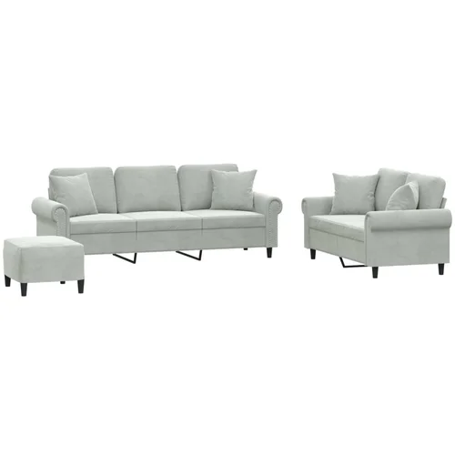 vidaXL 3-dijelni set sofa s jastucima svjetlosivi baršunasti