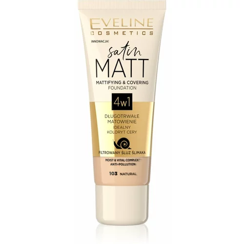 Eveline Cosmetics Satin Matt matirajoči tekoči puder s polžjim ekstraktom odtenek 103 Natural 30 ml