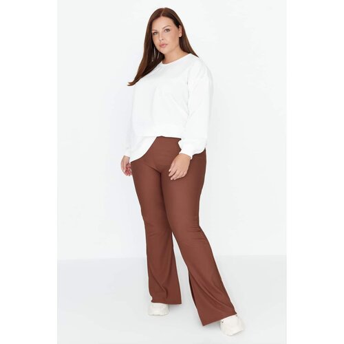 Trendyol curve brown high waist spanish leg slit detailed knitted trousers Slike