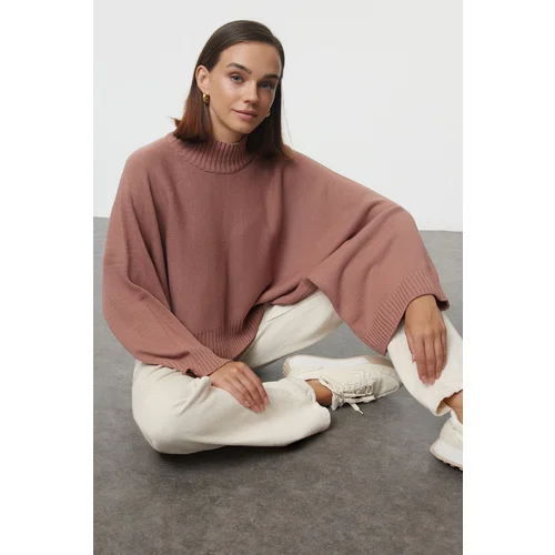 Trendyol Dusty Rose Wide Pattern Bat Sleeve Knitwear Sweater