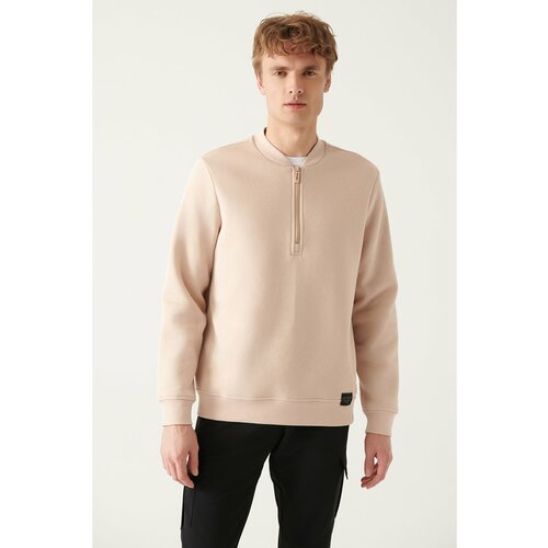 Avva Men's Beige Half Zipper Cotton Cotton Standard Fit Regular Cut Sweatshirt Slike