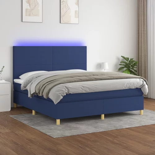 Krevet box spring s madracem LED plavi 160x200 cm od tkanine