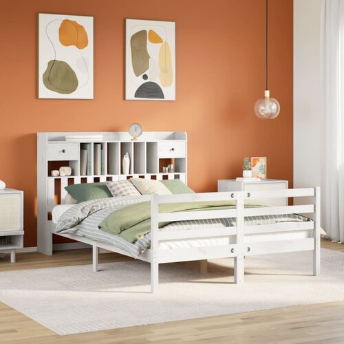 VidaXL Krevet s regalom z knjige bez madraca bijeli 140x200cm borovina Slike
