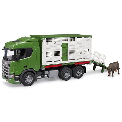 Bruder Scania Super 560R tovornjak za prevoz živali, s figuro krave Slike