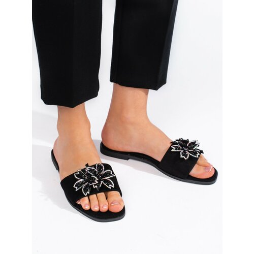 Shelvt Women's black flip-flops with embellishment Slike