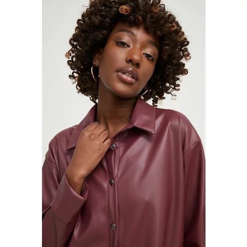 Answear Lab Košulja za žene, boja: bordo, relaxed, s klasičnim ovratnikom