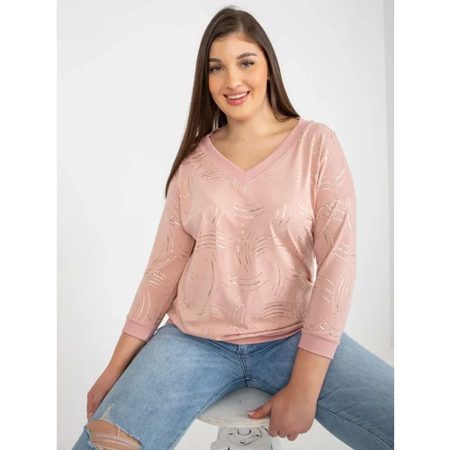 Fashion Hunters Light pink women's blouse plus size with 3/4 sleeves