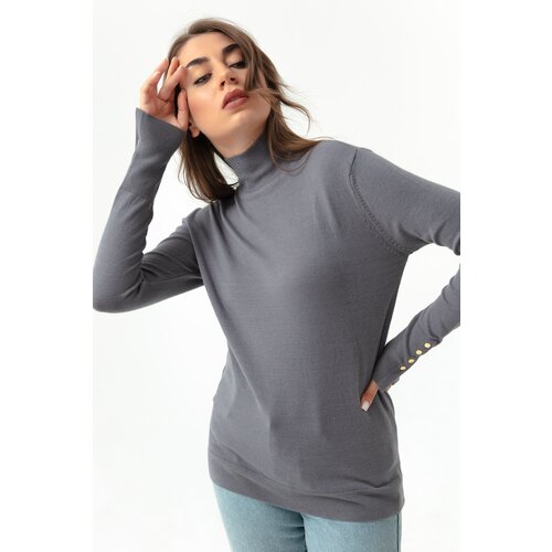 Lafaba Women's Anthracite Turtleneck Gold Button Detailed Knitwear Sweater Slike