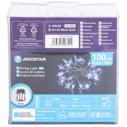 Aigostar led spoljni niz 100xLED/8 funkcija 3xAA 10 m IP44 hladna bela Slike
