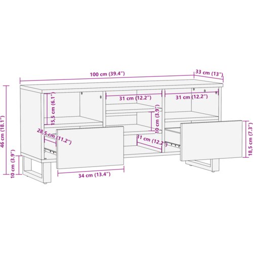 vidaXL TV omara 100x33.5x46 cm Trdna lesena mangovka & inženirski les Cene