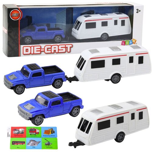  Set metalnog automobila s kamper prikolicom plave boje Cene