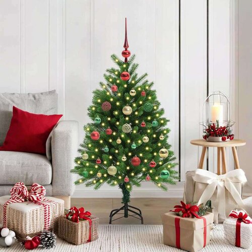vidaXL Božično drevo med 150 LED z stojalom Zelena 120 cm PE Cene