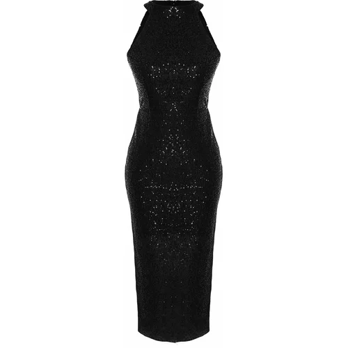Trendyol Black Fitted Evening Dress with Knitting Lined and Shimmering Sequins.