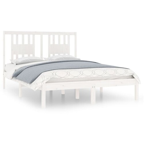 Maison Chic Posteljni okvir - Dvoposteljna postelja - Zakonska postelja bel iz trdnega lesa 135x190 cm-J10124, (21764539) Slike