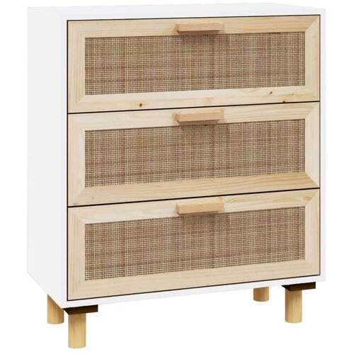 Maison Chic Komoda - Predalnik bela 60x30x70 cm trdna borovina in naravni ratan, (21722220) Cene