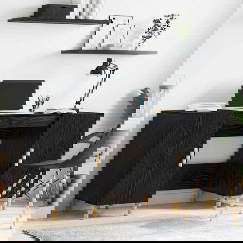 VidaXL Miza s polico Črna Orehovina 140 x 50 x 75 cm Konstruiran les Slike