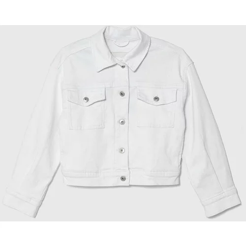 Abercrombie & Fitch Otroška jeans jakna bela barva