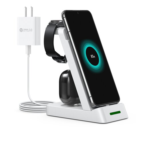 INF Brezžični polnilec 3 v 1 za mobilni telefon, pametno uro Samsung in slušalke White, (21275044) Cene
