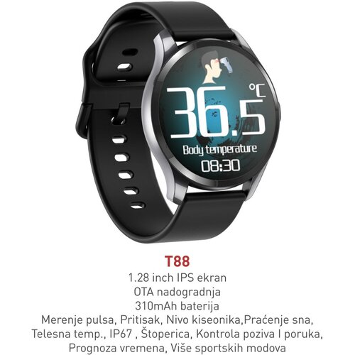 Smart Watch T88 (silikonska naukvica) crna pametni sat Slike