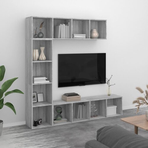  3-dijelni set ormarića za knjige/TV sivog sonome 180x30x180 cm Slike