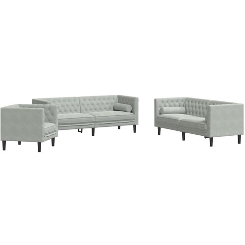 Maison Chic Komplet Chesterfield kavč - Sofa - Kanapeev z vzglavniki 3-delna siv žamet, (21727256) Cene