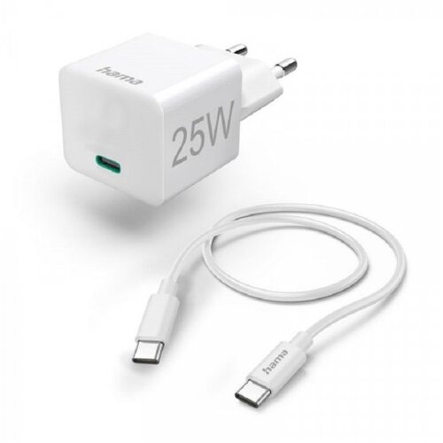 Hama Mini Brzi Punjač Sa USB-C Kablom, PD, 25W, 1.5m Beli Slike