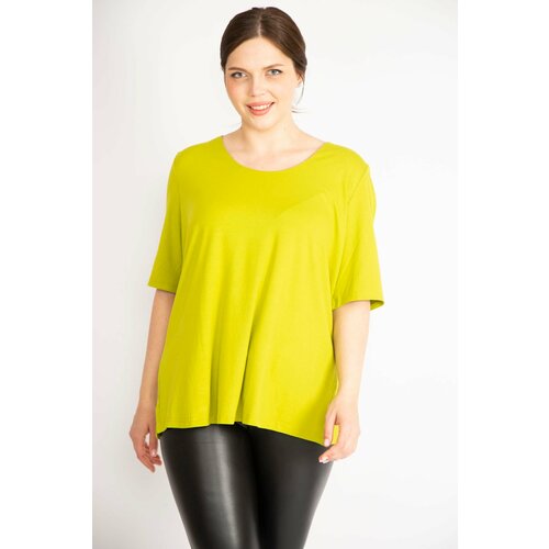 Şans Women's Colorful Plus Size Front Two-Layer Short Sleeve Lycra Blouse Slike