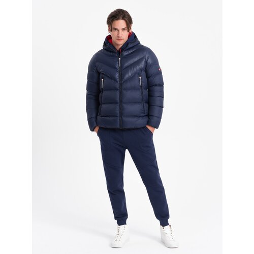 Ombre Men&amp;#039;s winter quilted jacket of combined materials - navy blue Slike