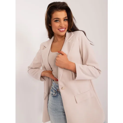 Fashion Hunters Light beige classic blazer with decorative button