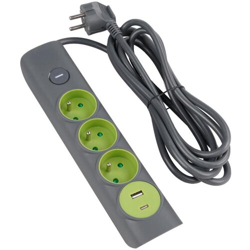 Retlux Produžni kabl sa prekidačem, 3 utičnice (Tip E) + 1x USB-A + 1x USB-C, 1,4 m, siva Cene