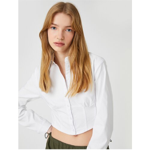Koton Crop Shirt Corset Detailed Long Sleeve Cuff Collar Slike