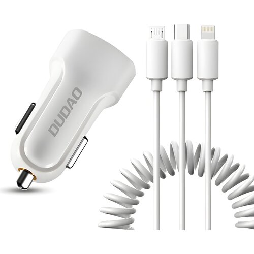 Dudao punjač za auto 2x USB 2.4A + USB kabel 3v1 Lightning / Type C / micro USB kabel (R7) - Bijela KP14093 Slike