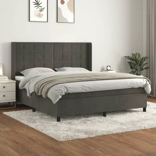  Box spring postelja z vzmetnico temno siva 160x200 cm žamet, (20900284)