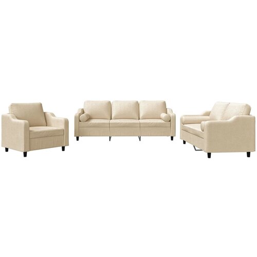 VidaXL 3-dijelni set sofa s jastucima krem od mikrovlakana Slike