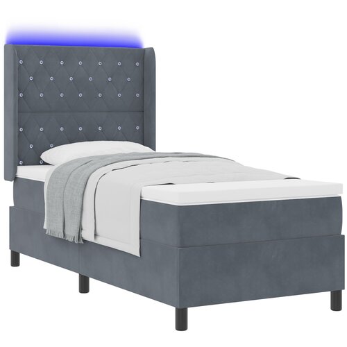 vidaXL Box Spring postelja z vzmetnico in LED temno siva 90x200 cm žamet Cene