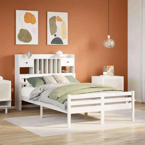 vidaXL Krevet s regalom z knjige bez madraca bijeli 135x190cm borovina Cene