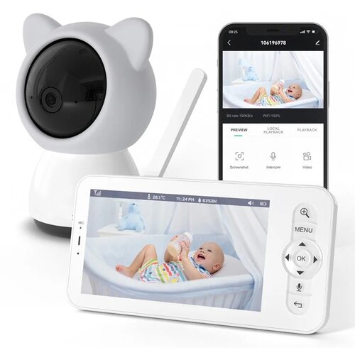 Baby Monitor Otro&amp;scaron;ka varu&amp;scaron;ka- HD 5&amp;Prime; prenos slike ter zvoka istočasno na priloženi monitor ter na mobili telefon, (5000028721) Slike