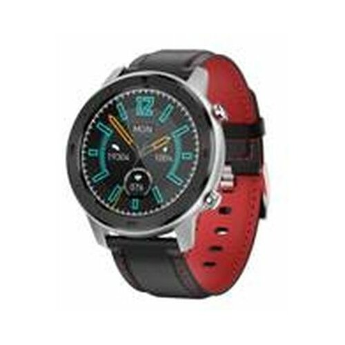 Moye DT78 Black Leather Strap - Red Embroidery - Silver smart sat Slike