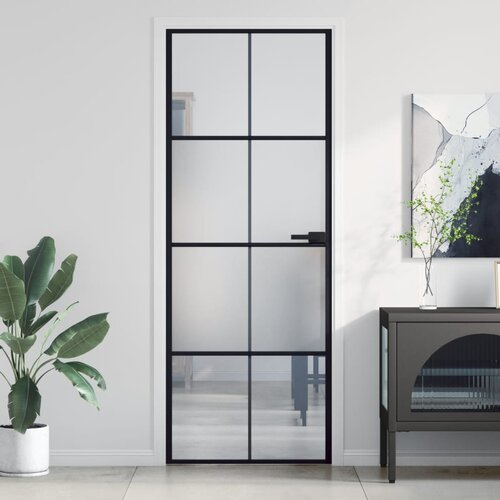 vidaXL Notranja vrata ozka črna 76x201,5 cm kaljeno steklo in aluminij Cene