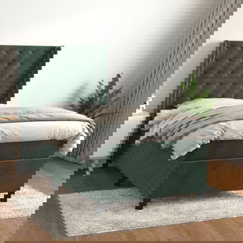  The Living Store Box spring postelja z vzmetnico temno zelena 90x200 cm žamet - Box Spring Postelja, (21489933) Cene