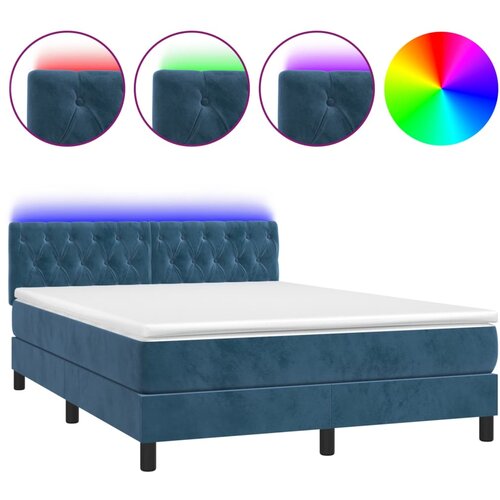 Maison Chic Box spring postelja - Vzmetna postelja z vzmetnico LED temno modra 140x190cm žamet SL3080, (21902064) Cene