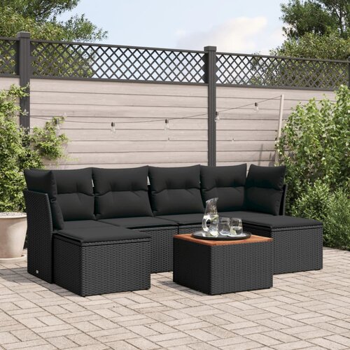  7-dijelni set vrtnih sofa od poliratana s jastucima crni Cijene