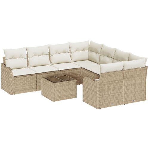 VidaXL 9-dijelni set vrtnih sofa s jastučićima Bež Poli Ratan, dvosjedna vrtna sofa s jastučićima Bež Poli Ratan Slike