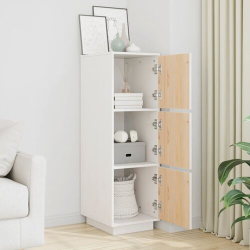  Visoka komoda bijela 34 x 40 x 108,5 cm od masivne borovine Slike