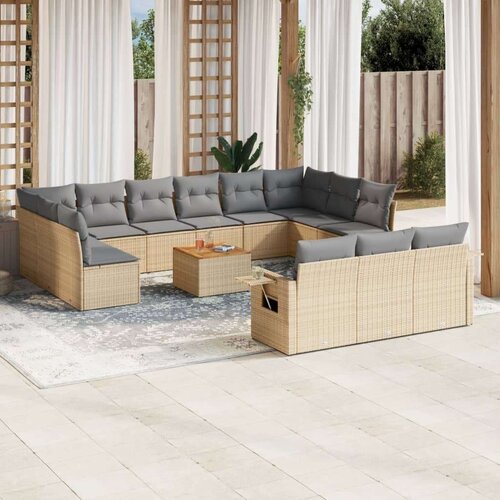  14-dijelni set vrtnih sofa s jastucima poliratan Bež Slike